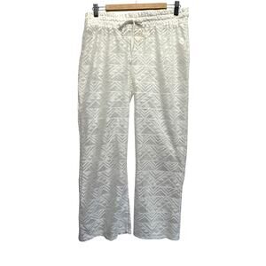 Miken Women's‎ Swim Cover-Up Pants L White Polyester Sheer Crochet Drawstring